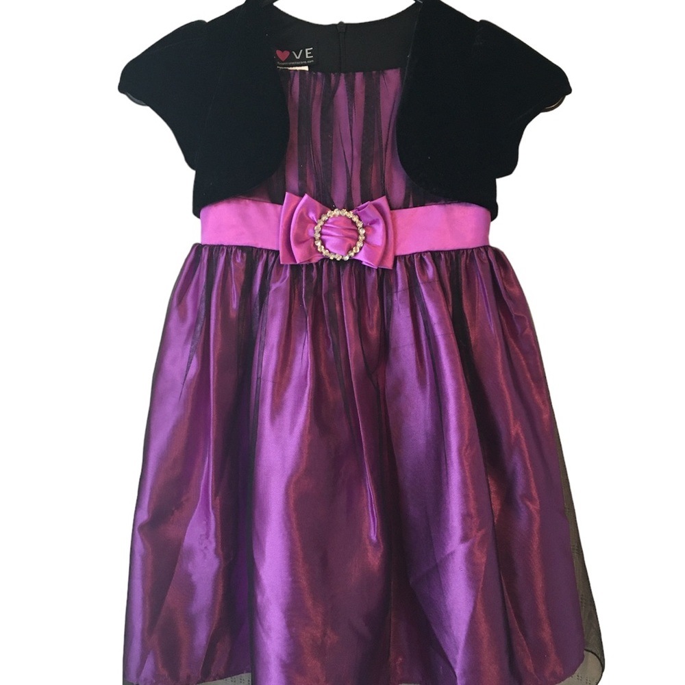 Girls Formal Dress with Built in Short Sleeve Velvet Jacket